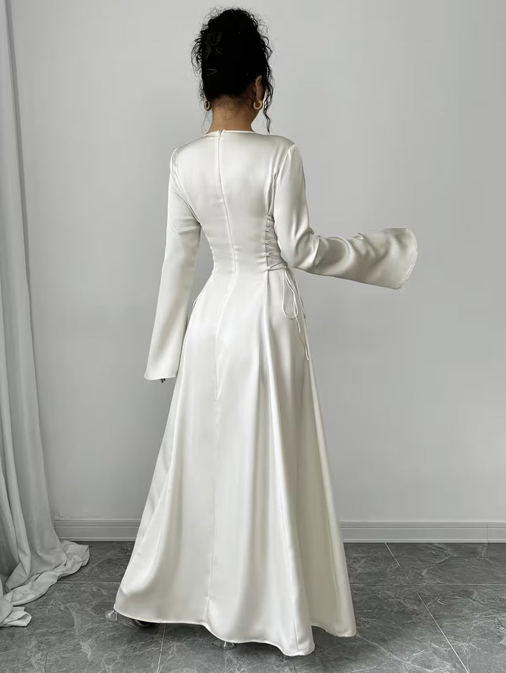 Women's White Dress with Bell Sleeve | Formal Maxi