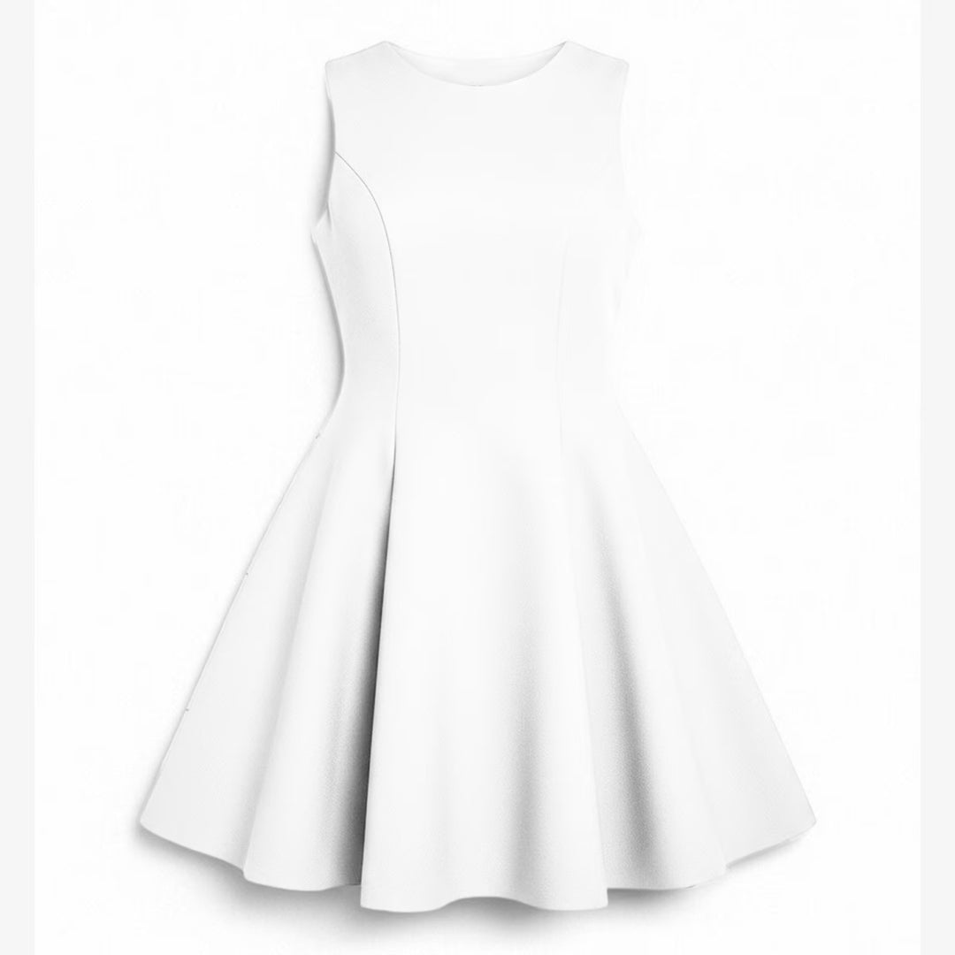Women's White Dress with Boat Neck | Mini