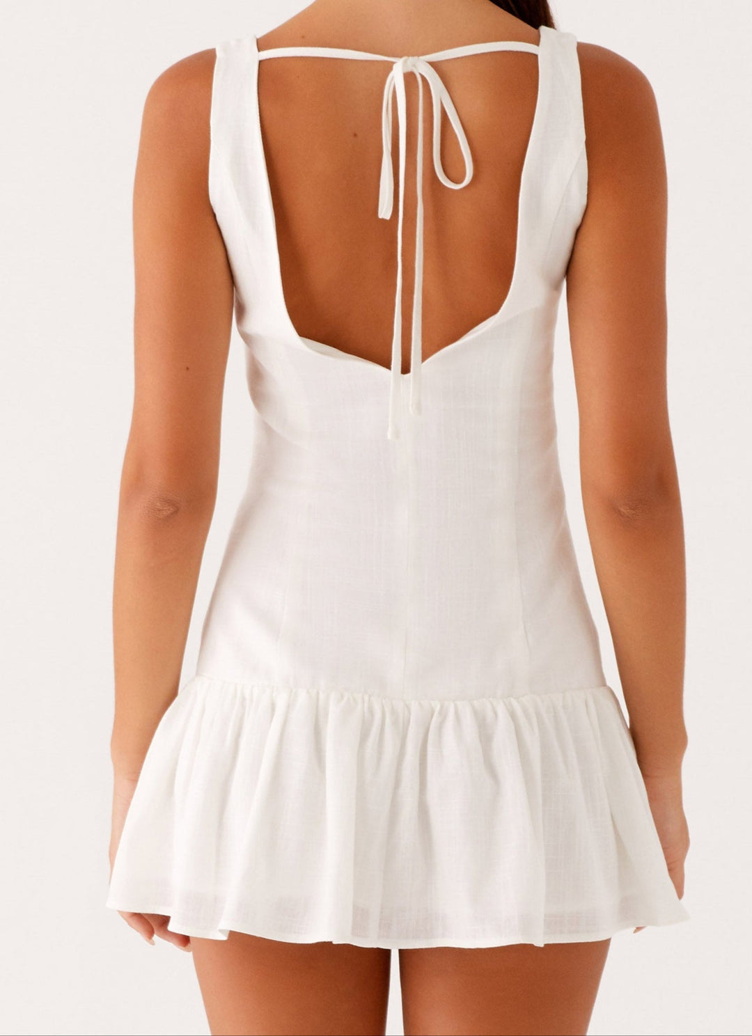 Women's White Dress with Button Front & Tie Back | Mini