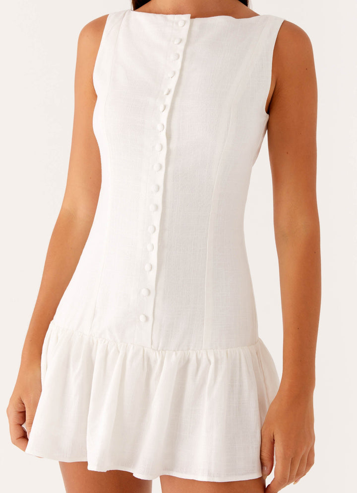 Women's White Dress with Button Front & Tie Back | Mini