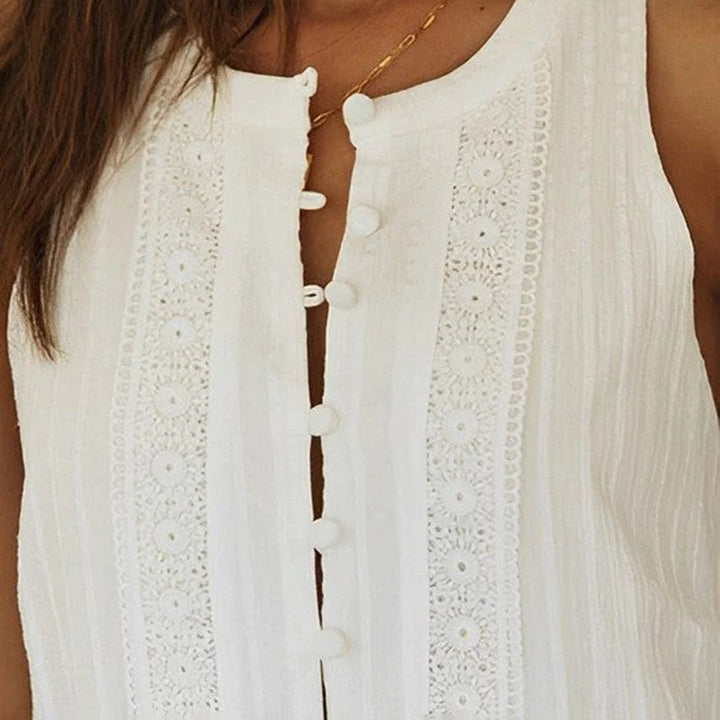 Women's White Dress with Button Placket & Eyelet | Boho Mini