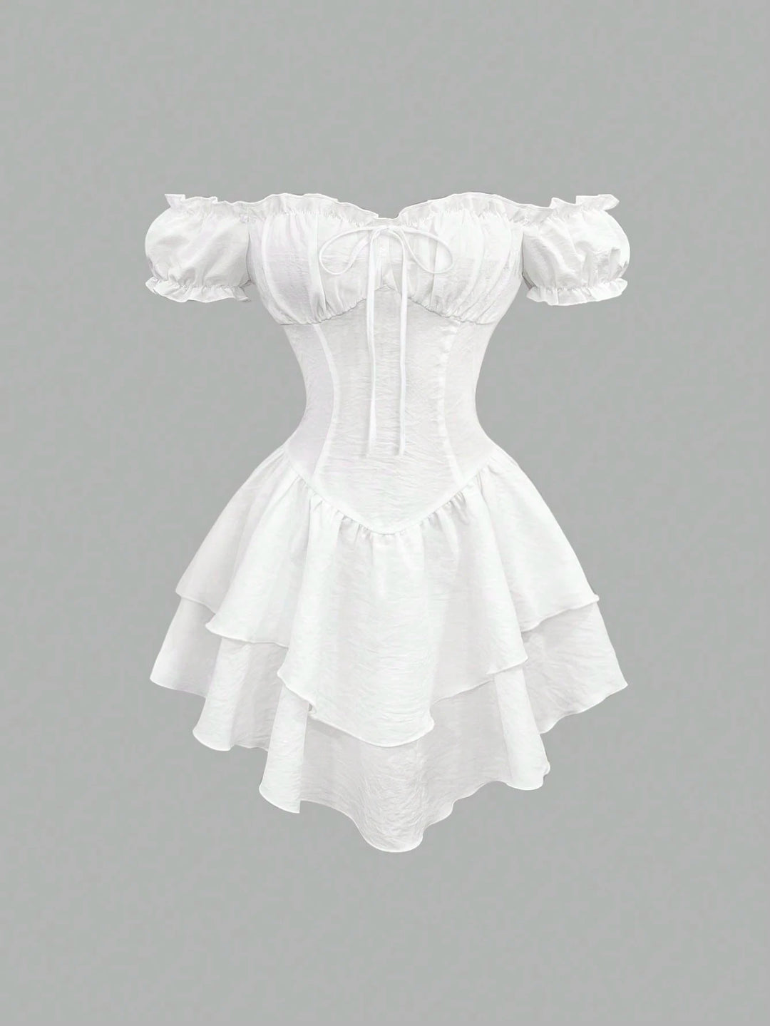 Women's White Dress with Cold Shoulder | Tiered Mini