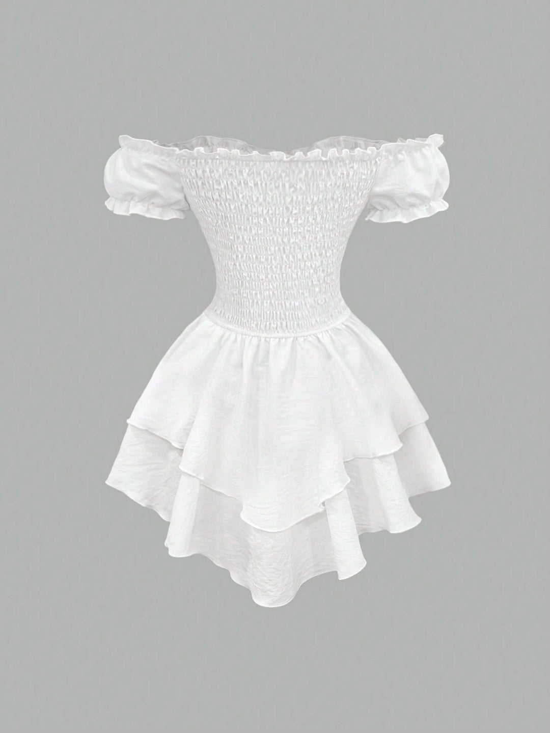 Women's White Dress with Cold Shoulder | Tiered Mini