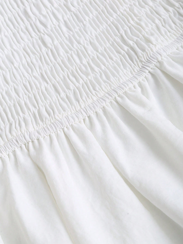 Women's White Dress with Cold Shoulder | Tiered Mini