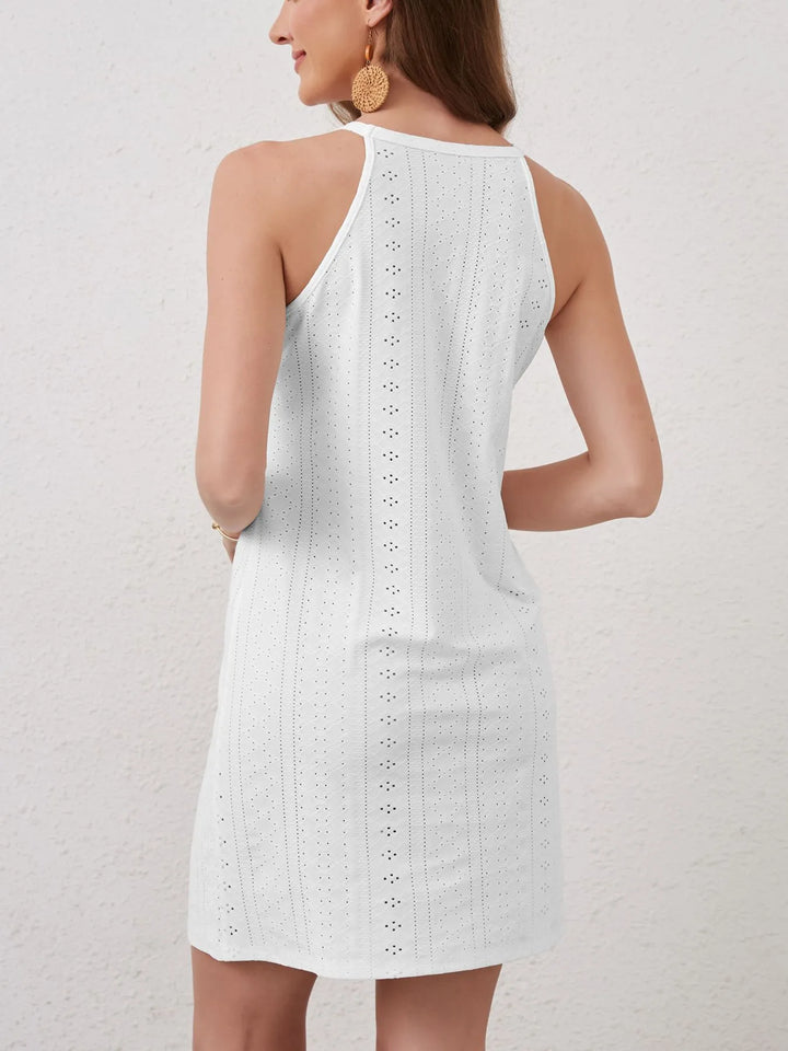 Women's White Dress with Halter Neck & Eyelet | Boho Mini