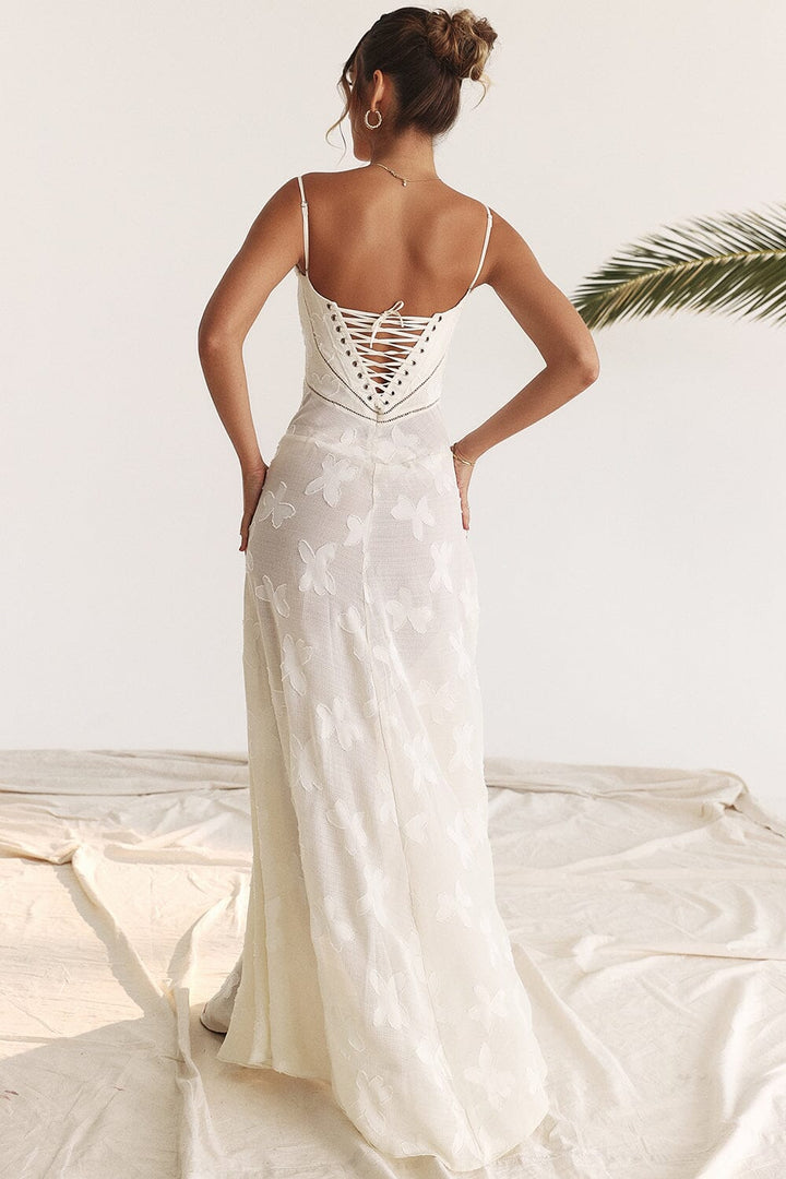 Women's White Dress with Lace-Up Back | Maxi