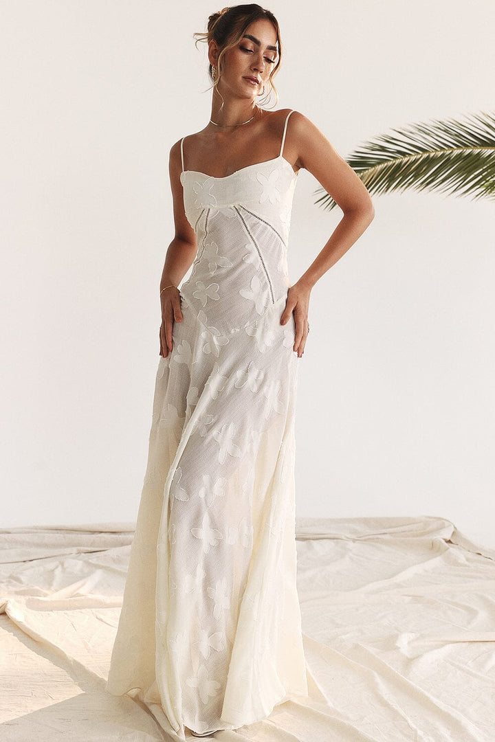 Women's White Dress with Lace-Up Back | Maxi
