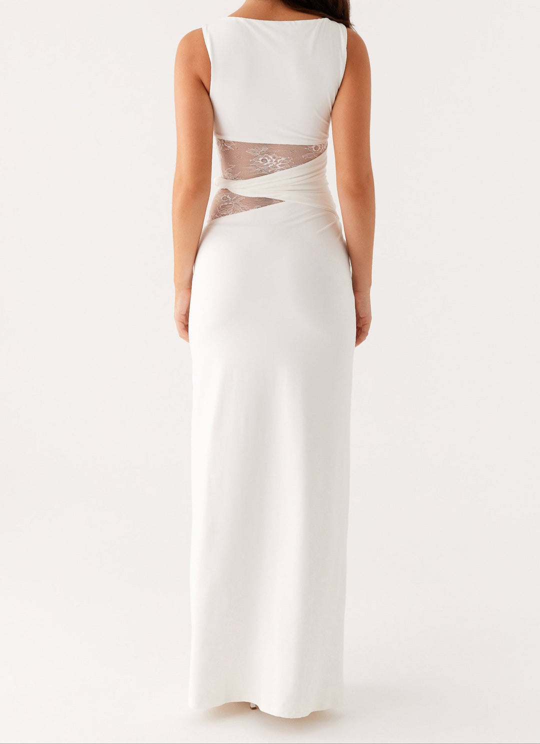 Women's White Dress with Sheer Waist Panel | Wedding Maxi