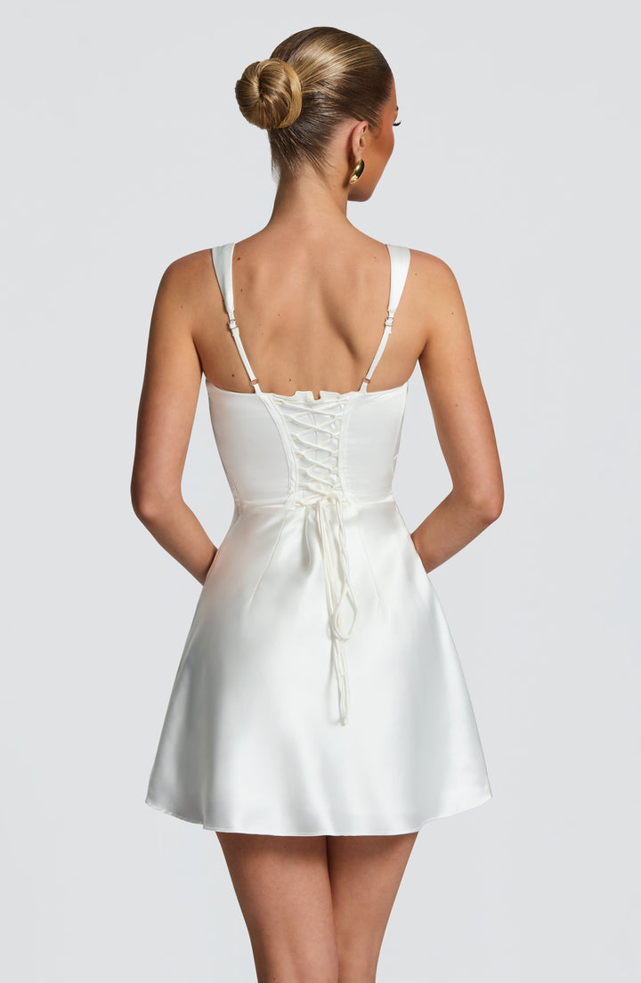 Women's White Dress with Square Neck | Ruched Mini