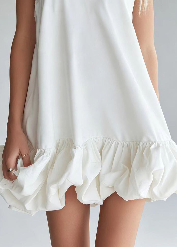 Women's White Dress with V-Neck | Bubble Hem Mini