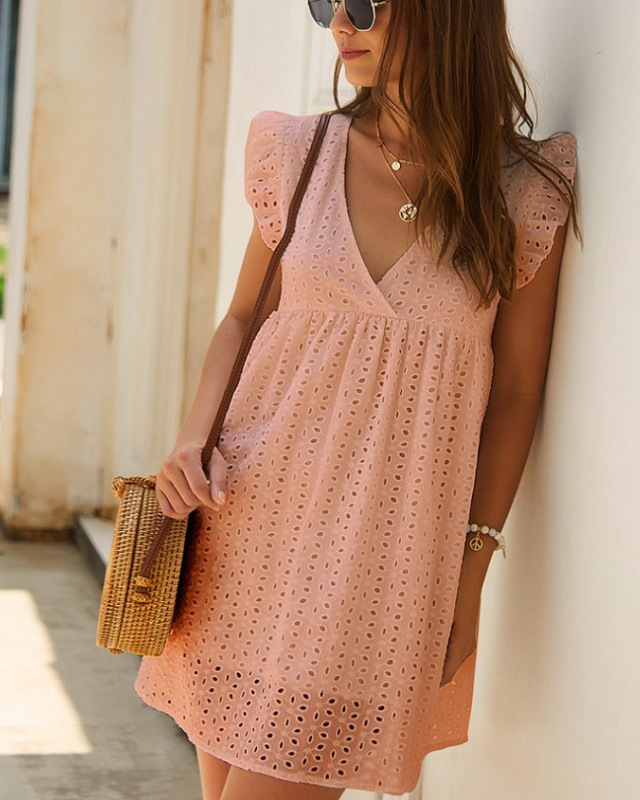 Women's white mini dress V-Neck | Sleeveless