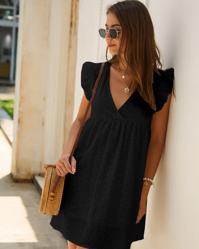 Women's white mini dress V-Neck | Sleeveless
