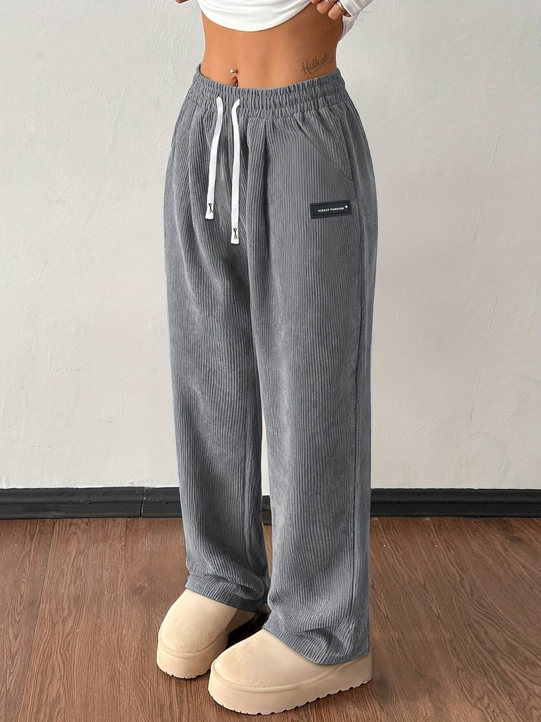 Women's Wide Leg Corduroy Pants with Pockets | Baggy