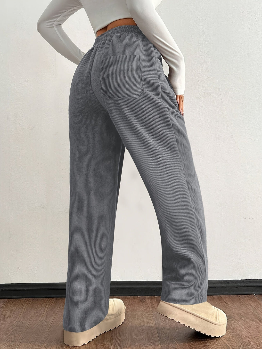 Women's Wide Leg Corduroy Pants with Pockets | Baggy