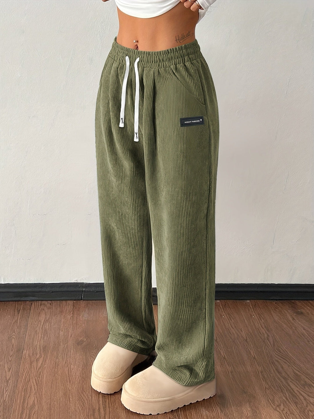Women's Wide Leg Corduroy Pants with Pockets | Baggy