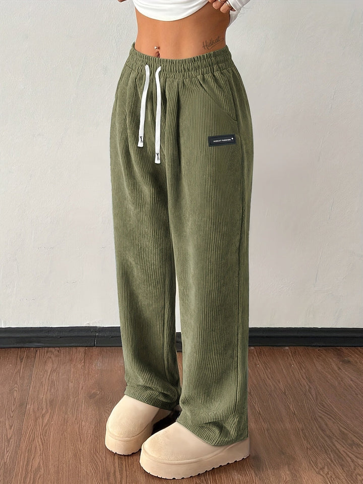 Women's Wide Leg Corduroy Pants with Pockets | Baggy