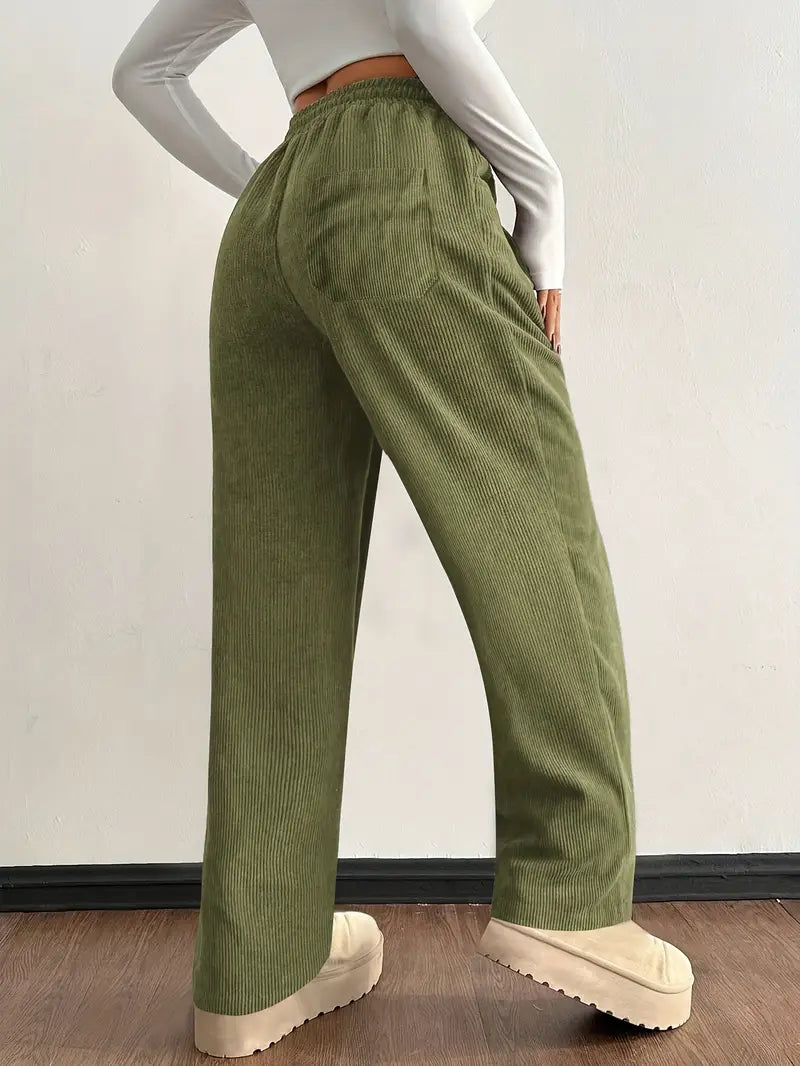 Women's Wide Leg Corduroy Pants with Pockets | Baggy
