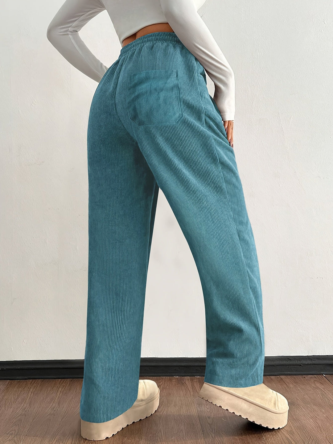 Women's Wide Leg Corduroy Pants with Pockets | Baggy