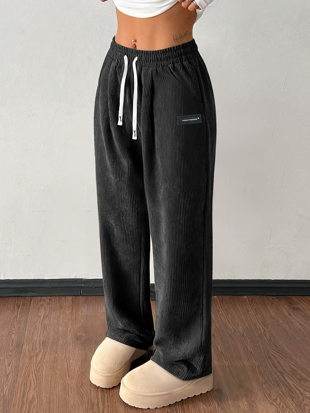 Women's Wide Leg Corduroy Pants with Pockets | Baggy