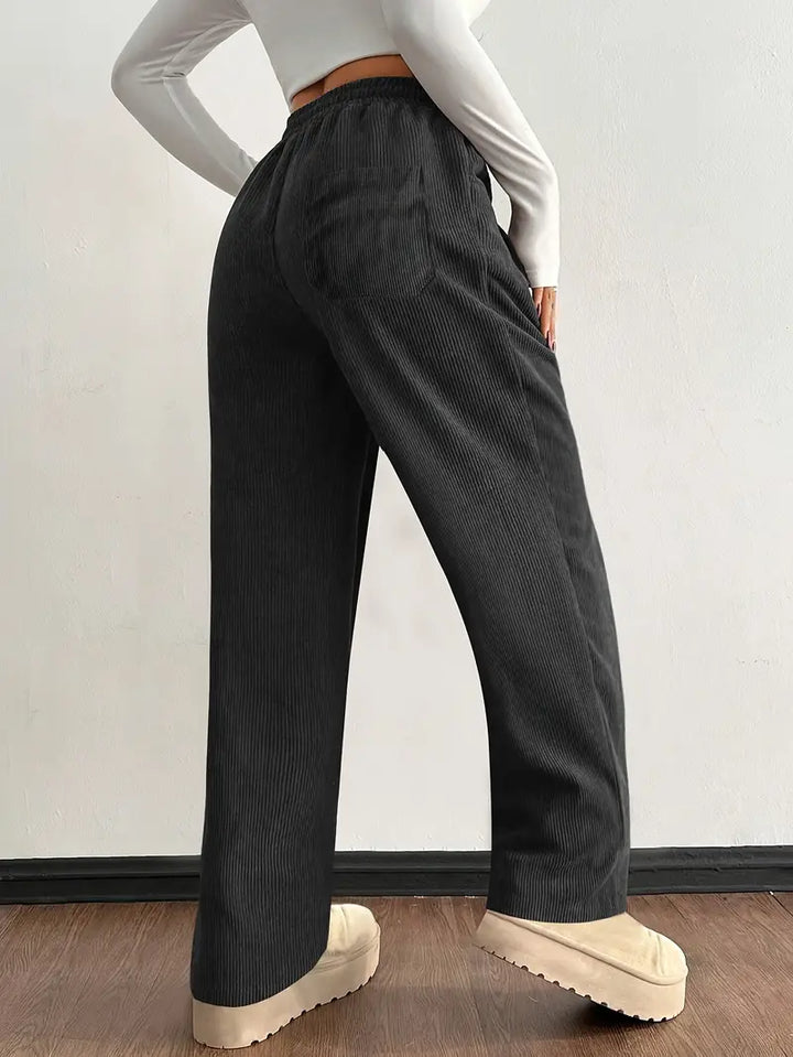 Women's Wide Leg Corduroy Pants with Pockets | Baggy