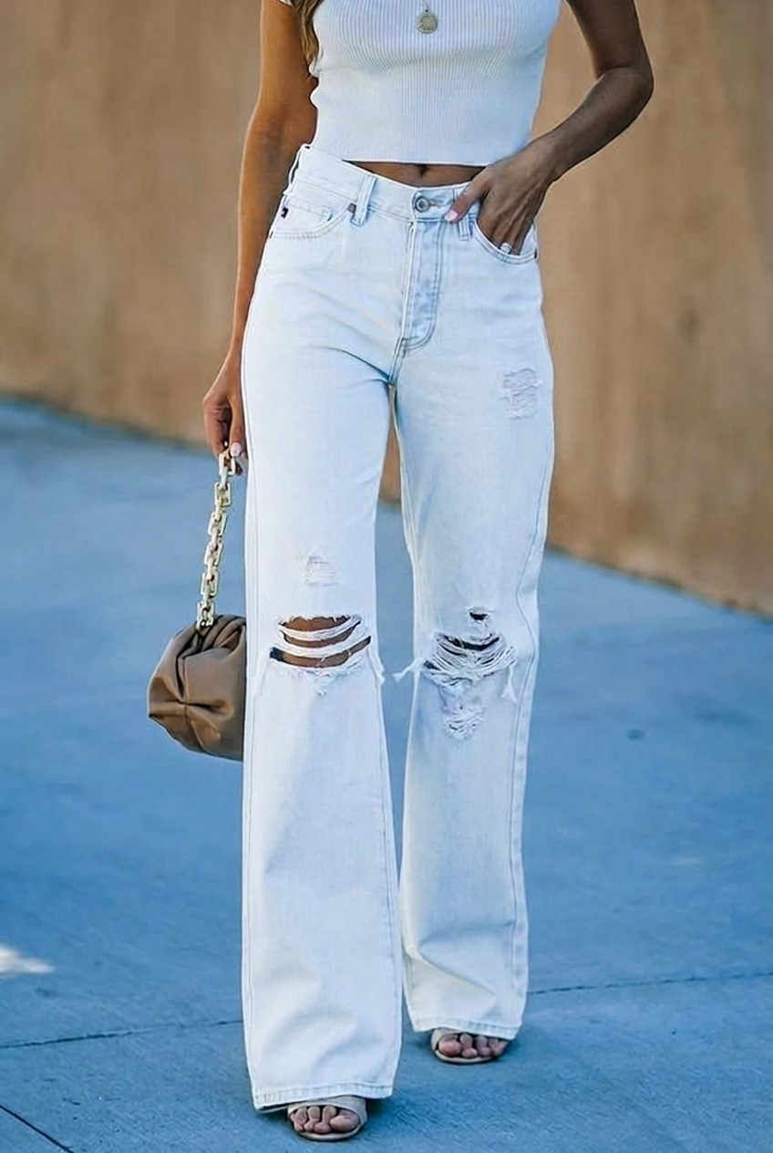 Women’s Wide Leg Jeans Distressed High Waist | Casual