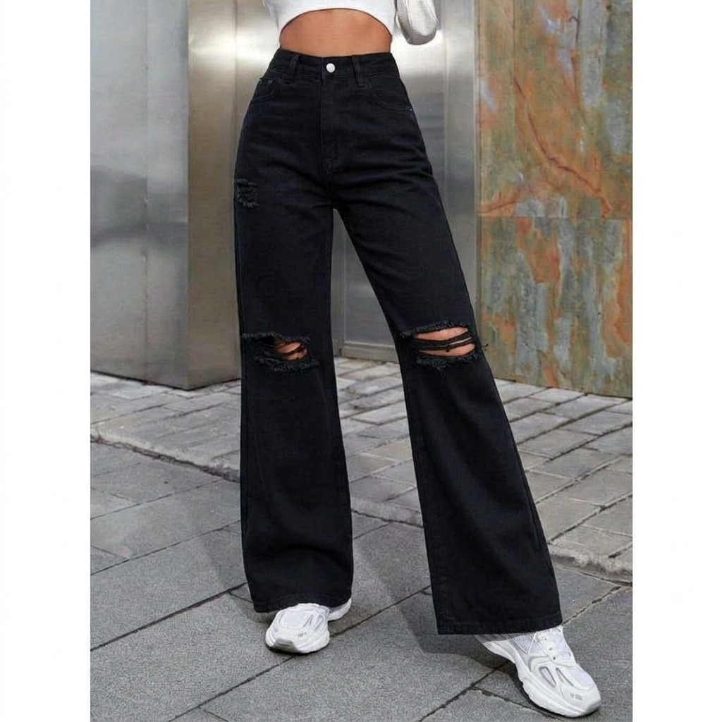 Women's Wide Leg Jeans with Ripped Knees | High Rise & Baggy Fit