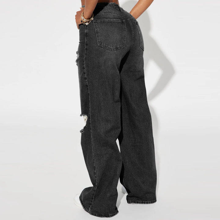 Women's Wide-Leg Pants High-Waisted | Ripped Knee