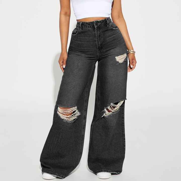 Women's Wide-Leg Pants High-Waisted | Ripped Knee