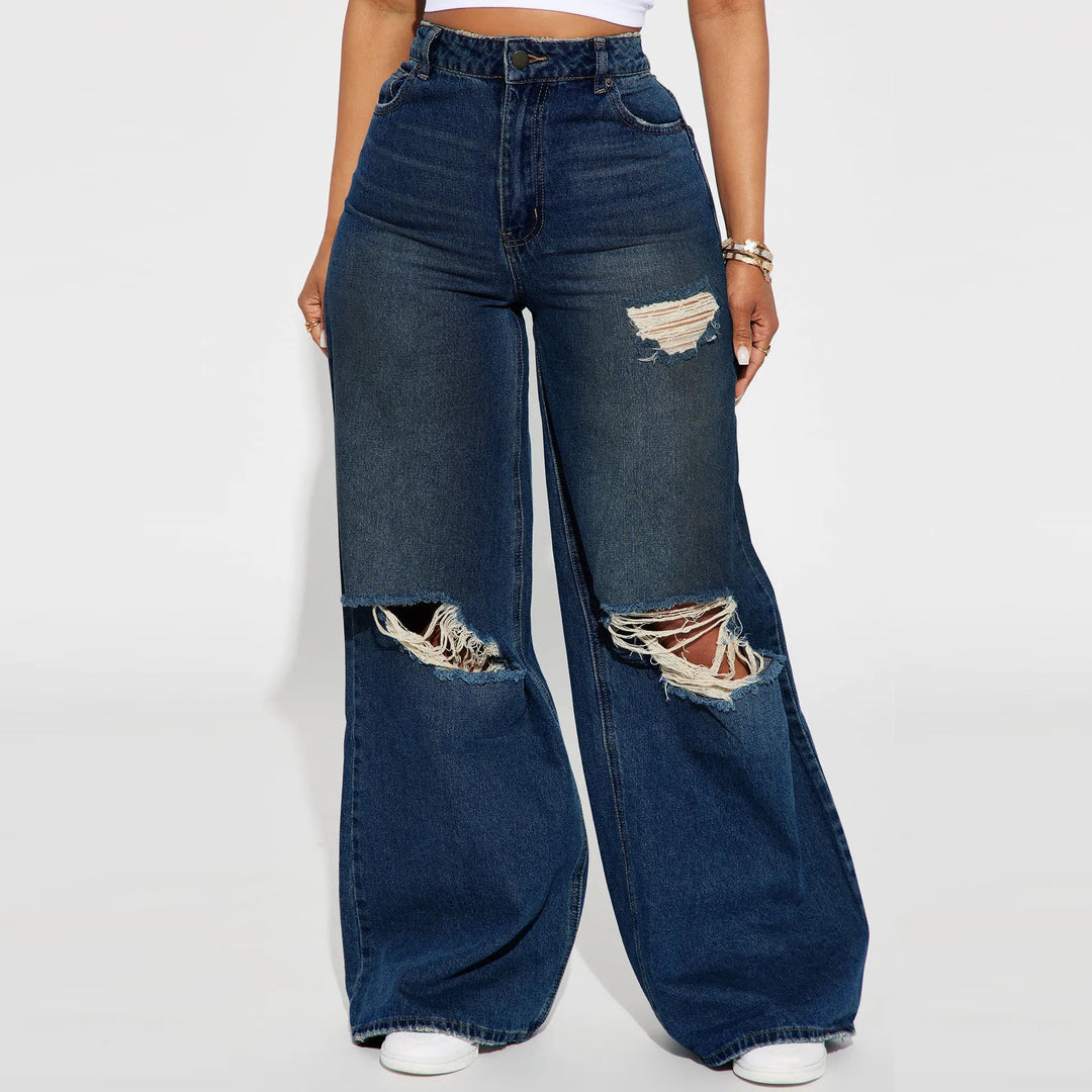 Women's Wide-Leg Pants High-Waisted | Ripped Knee