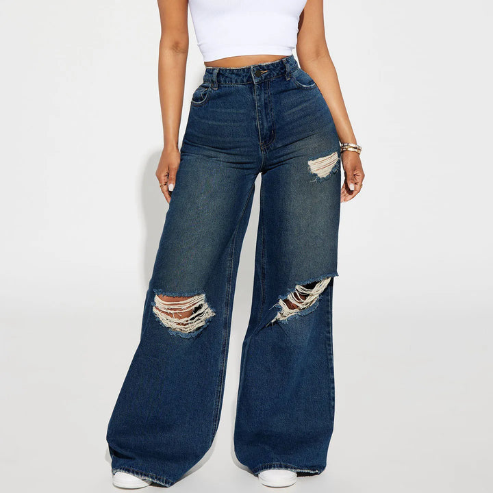 Women's Wide-Leg Pants High-Waisted | Ripped Knee
