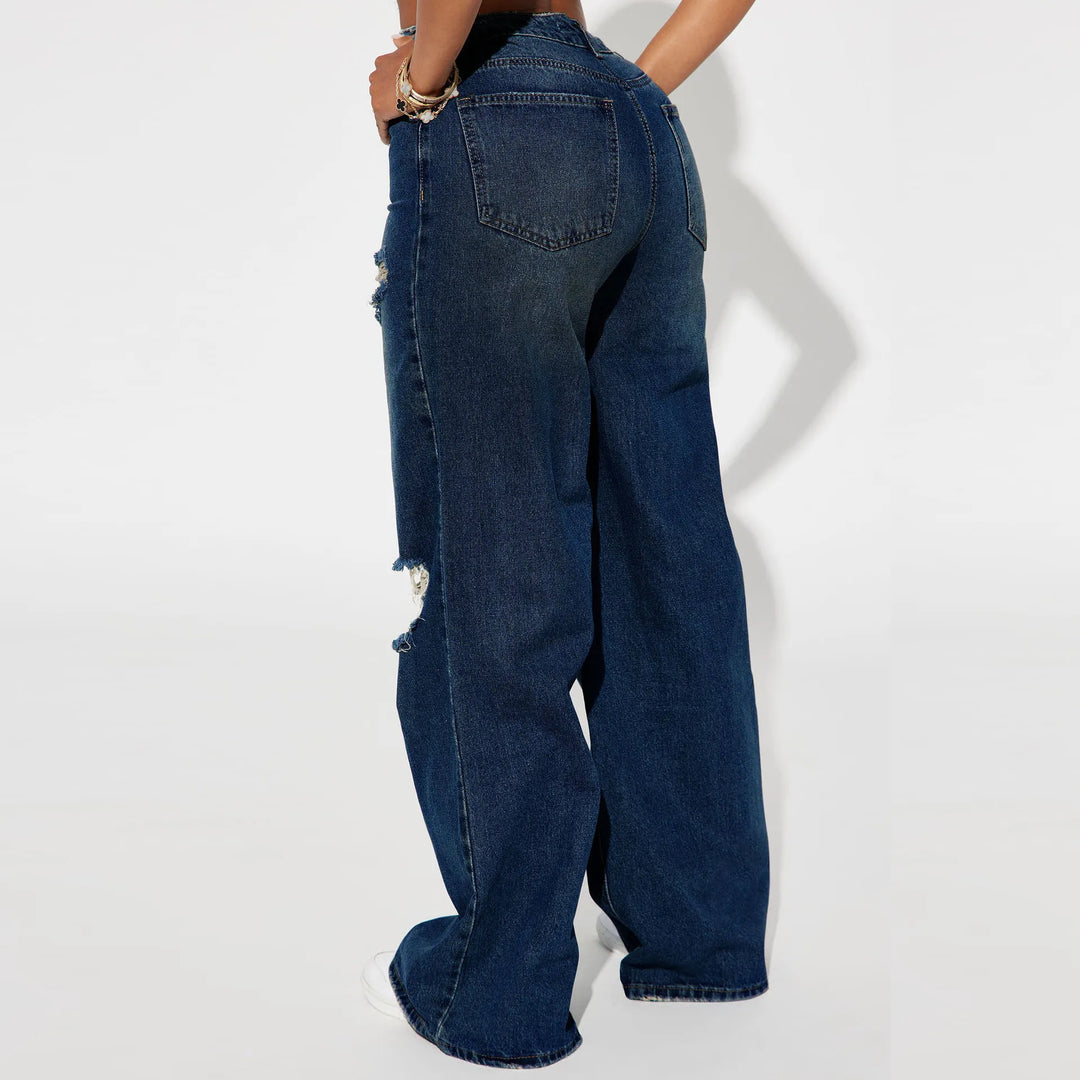 Women's Wide-Leg Pants High-Waisted | Ripped Knee