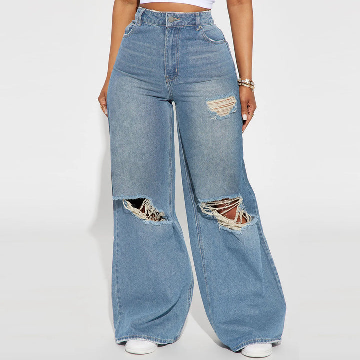Women's Wide-Leg Pants High-Waisted | Ripped Knee