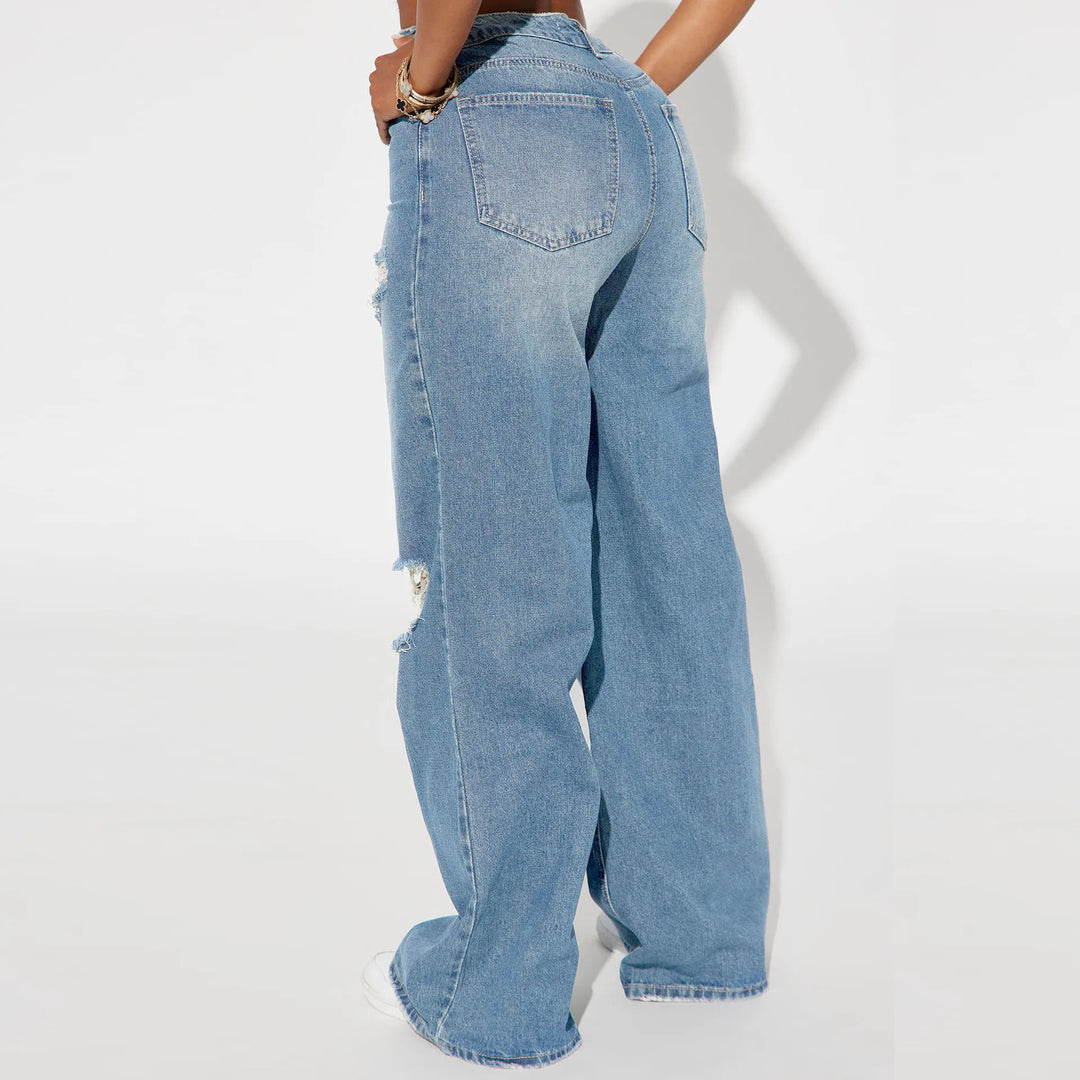 Women's Wide-Leg Pants High-Waisted | Ripped Knee
