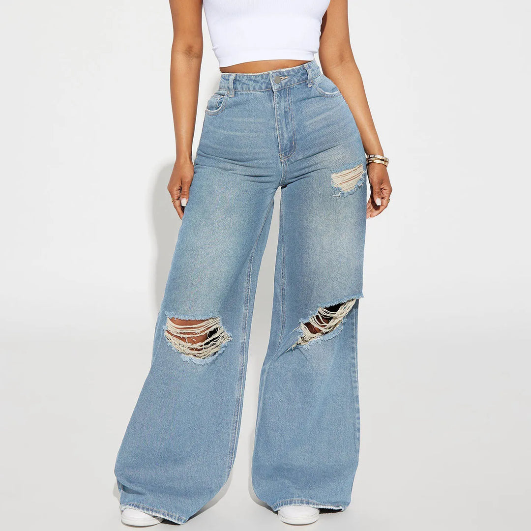 Women's Wide-Leg Pants High-Waisted | Ripped Knee