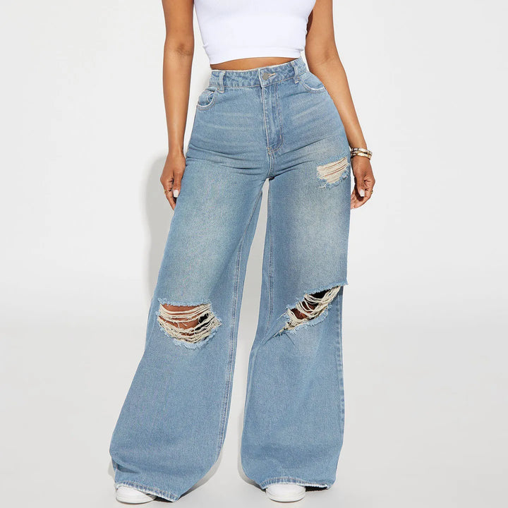 Women's Wide-Leg Pants High-Waisted | Ripped Knee