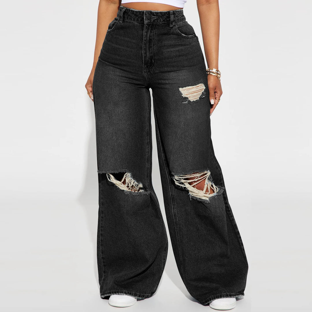 Women's Wide-Leg Pants High-Waisted | Ripped Knee