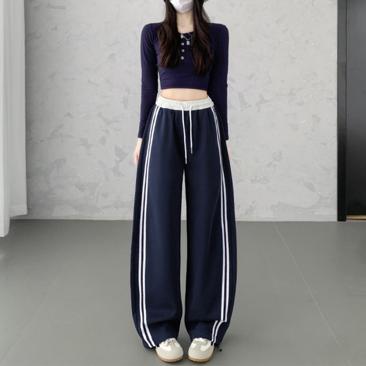 Women's Wide Leg Pants witrh Stripe & Elastic Waist | Track