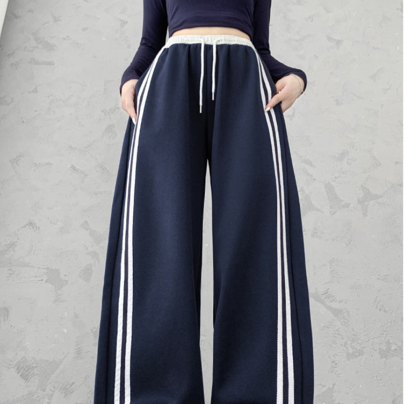 Women's Wide Leg Pants witrh Stripe & Elastic Waist | Track