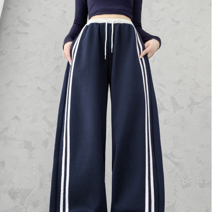 Women's Wide Leg Pants witrh Stripe & Elastic Waist | Track