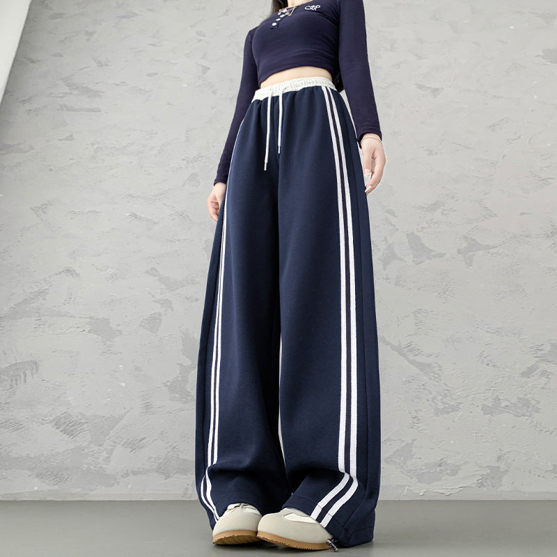Women's Wide Leg Pants witrh Stripe & Elastic Waist | Track