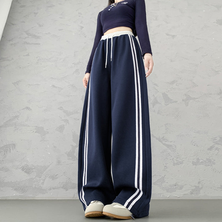 Women's Wide Leg Pants witrh Stripe & Elastic Waist | Track