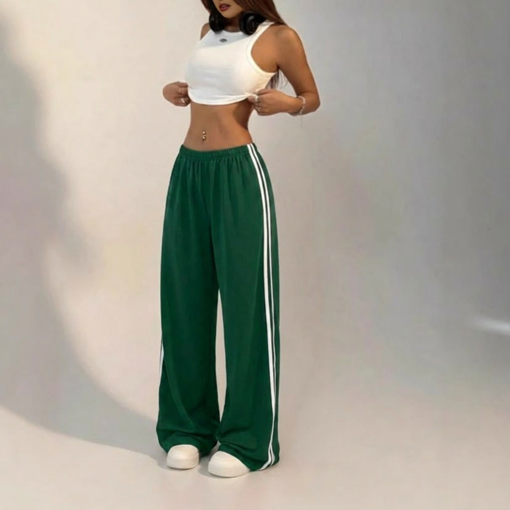 Women's Wide Leg Trackpants with Drawstring | Baggy
