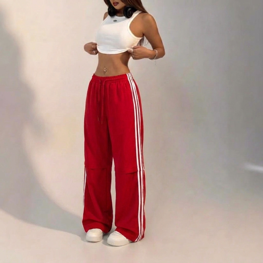 Women's Wide Leg Trackpants with Drawstring | Baggy