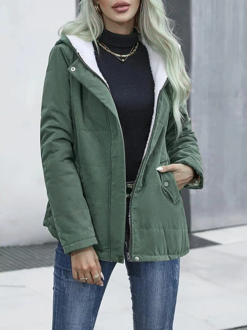 Women's Winter Jacket Hooded Zip-Up | Lined
