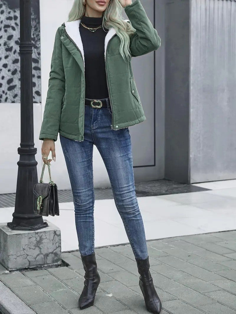 Women's Winter Jacket Hooded Zip-Up | Lined