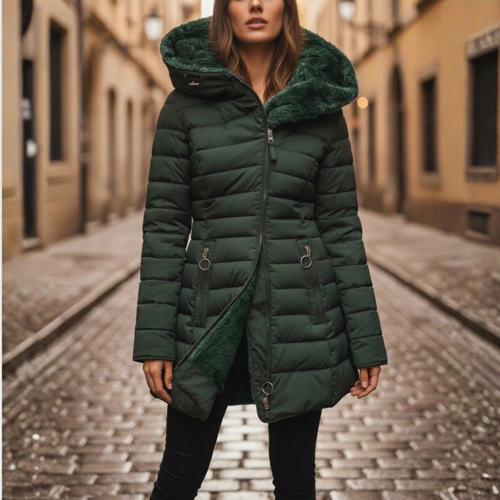 Women's Winter Jacket Long Hooded | Quilted Puffer