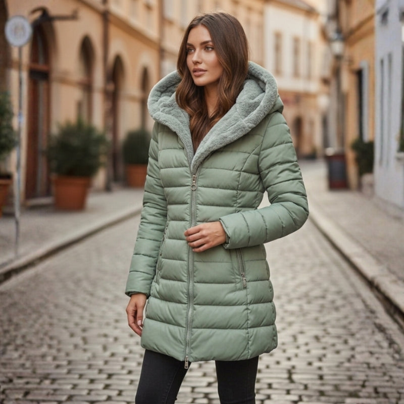 Women's Winter Jacket Long Hooded | Quilted Puffer