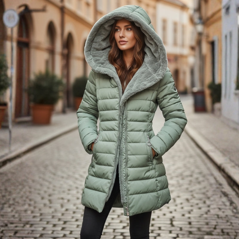 Women's Winter Jacket Long Hooded | Quilted Puffer