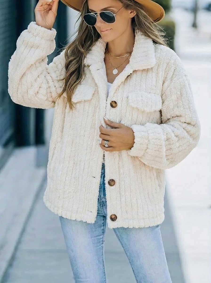 Women's Winter Jacket with Collar & Pockets | Button Up