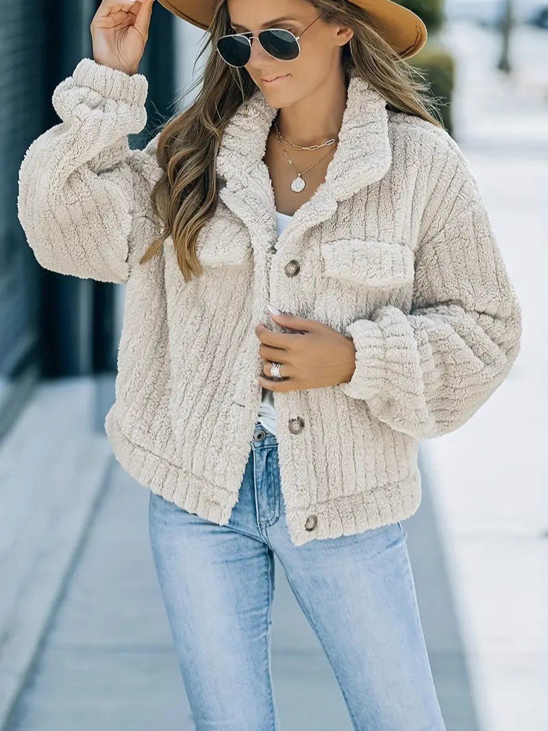 Women's Winter Jacket with Collar & Pockets | Button Up